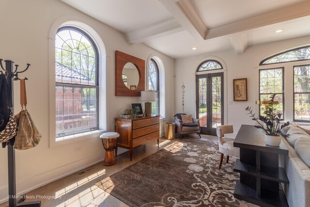6907 S Constance Ave, Chicago, IL 60649 - interior space with beam ceiling, french doors, recessed lighting, baseboards, and wood finished floors