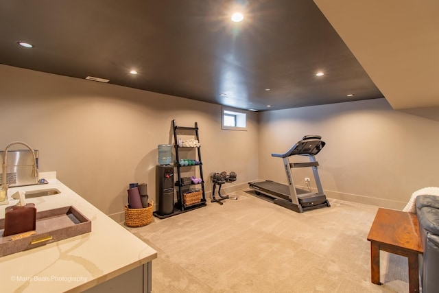 6907 S Constance Ave, Chicago, IL 60649 - workout area featuring recessed lighting, baseboards, visible vents, and light colored carpet