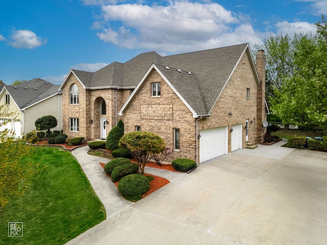 401 Jason Ln, Schaumburg, IL 60173 - view of front of property featuring brick siding, roof with shingles, driveway, and a chimney