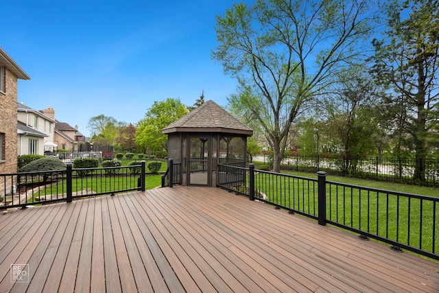 401 Jason Ln, Schaumburg, IL 60173 - deck featuring a yard, a gazebo, and a fenced backyard