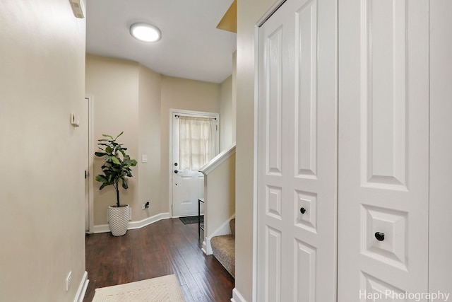 2815 Kendall Xing, Johnsburg, IL 60051 - hallway with baseboards, dark wood-style floors, and stairway
