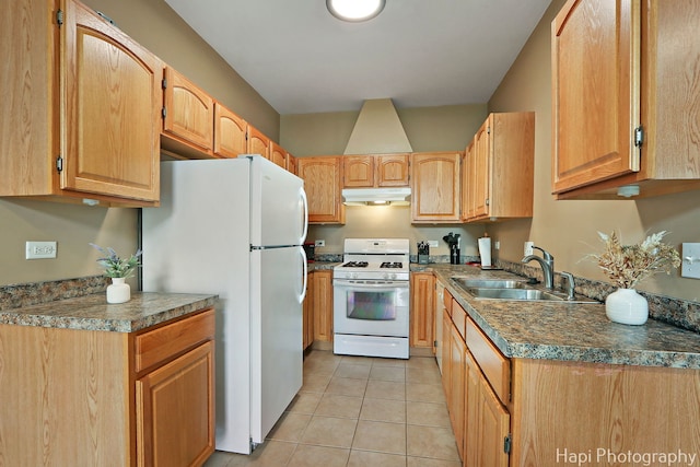 2815 Kendall Xing, Johnsburg, IL 60051 - kitchen with white appliances, light tile patterned floors, under cabinet range hood, and a sink
