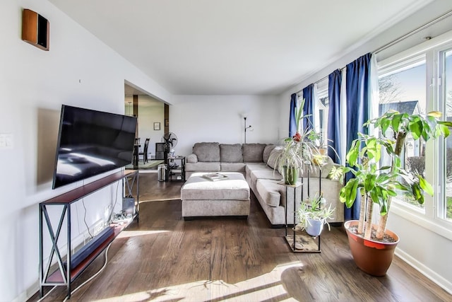 living room featuring baseboards and wood finished floors