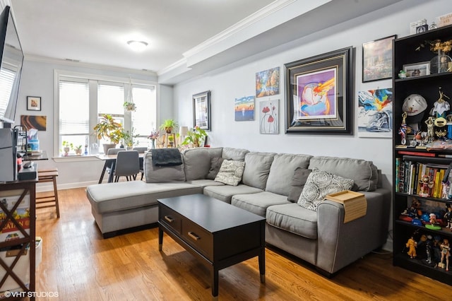 534 W Belmont Ave Unit 2S, Chicago, IL 60657 - living room featuring crown molding, a wealth of natural light, and wood finished floors