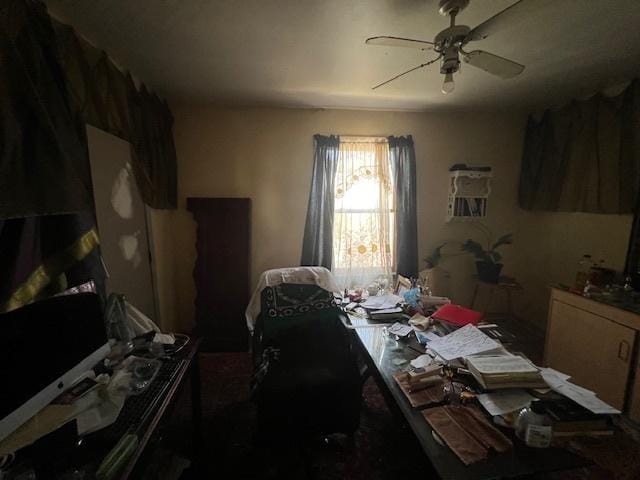 interior space featuring ceiling fan