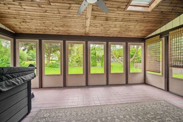 848 Stewart St, Batavia, IL 60510 - sunroom / solarium with lofted ceiling, a ceiling fan, and a skylight