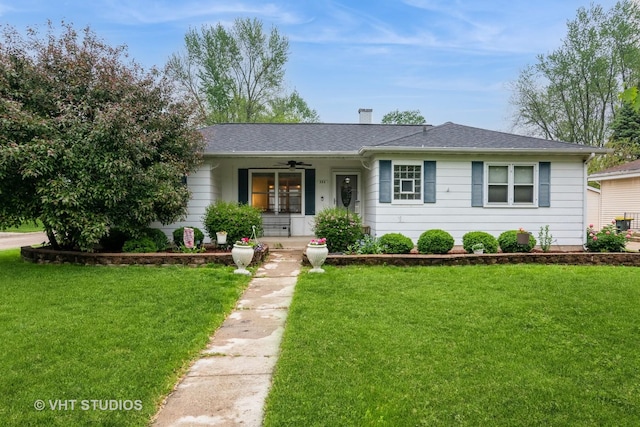 224 Howard Ave, East Dundee, IL 60118 - single story home featuring a porch, a front yard, and a ceiling fan