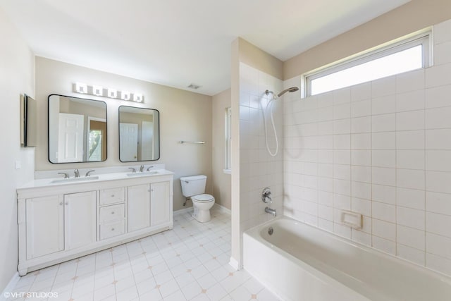 403 W Boxwood Ct, Round Lake, IL 60073 - bathroom with toilet, shower / bath combination, double vanity, and baseboards