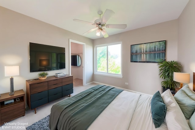 403 W Boxwood Ct, Round Lake, IL 60073 - bedroom featuring light colored carpet, baseboards, and ceiling fan