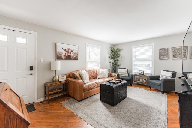 living area featuring light wood finished floors