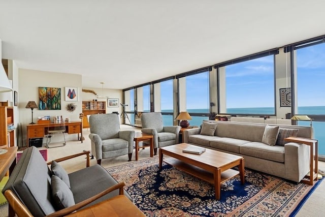 1240 N Lake Shore Dr Unit 9B, Chicago, IL 60610 - living room with carpet flooring, a water view, and a wealth of natural light