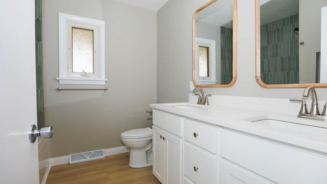 1201 S Mercer Ave, Bloomington, IL 61701 - full bathroom with wood finished floors, toilet, baseboards, and double vanity
