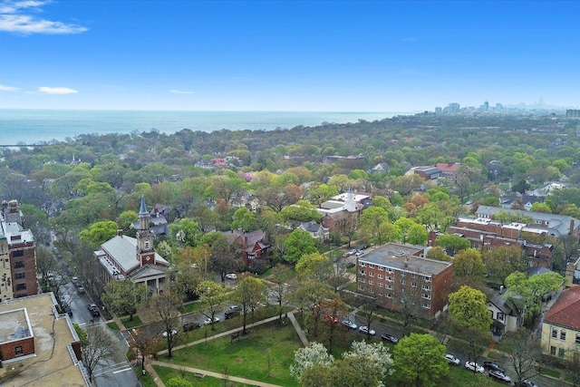 bird's eye view featuring a water view