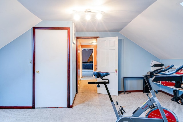 8240 S Champlain Ave, Chicago, IL 60619 - workout area featuring carpet floors, baseboards, and lofted ceiling