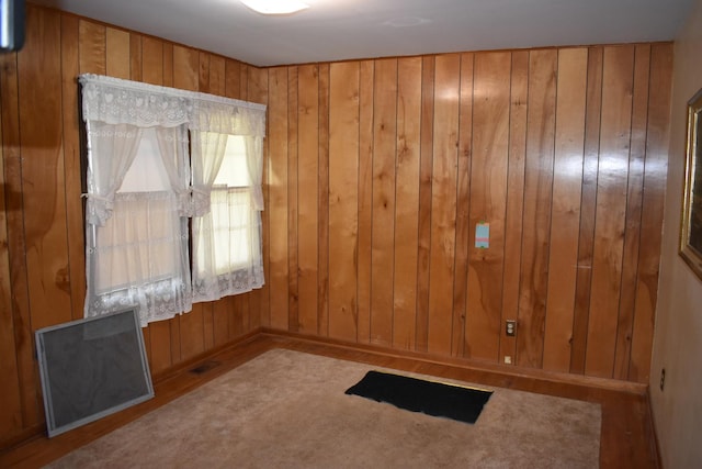 spare room with wooden walls and wood finished floors