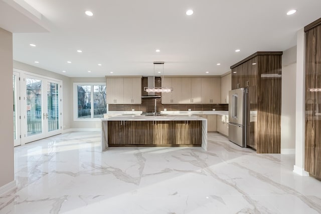 616 Glendale Rd, Glenview, IL 60025 - kitchen with high end fridge, light countertops, marble finish floor, and modern cabinets