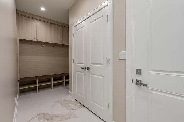 616 Glendale Rd, Glenview, IL 60025 - mudroom with recessed lighting, baseboards, and marble finish floor
