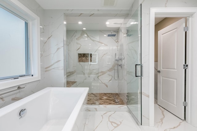 616 Glendale Rd, Glenview, IL 60025 - full bathroom featuring plenty of natural light, a washtub, and marble finish floor