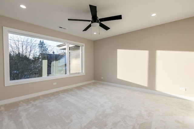 616 Glendale Rd, Glenview, IL 60025 - empty room with carpet floors, recessed lighting, baseboards, a ceiling fan, and visible vents