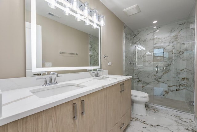 616 Glendale Rd, Glenview, IL 60025 - full bathroom with visible vents, a sink, marble finish floor, and toilet