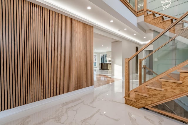 616 Glendale Rd, Glenview, IL 60025 - interior space featuring recessed lighting, stairway, and marble finish floor