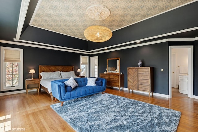30 Rue Foret, Lake Forest, IL 60045 - bedroom with a tray ceiling, wood finished floors, multiple windows, crown molding, and baseboards
