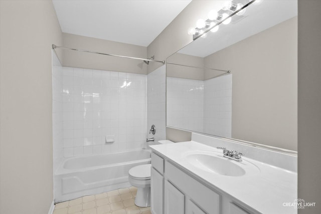 1207 Pennsbury Ln, Aurora, IL 60502 - bathroom with toilet, vanity,  shower combination, and tile patterned floors