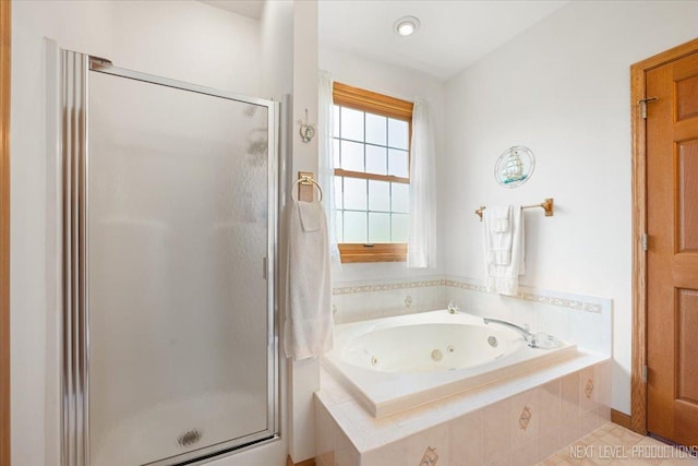 46W306 Woodview Pkwy, Hampshire, IL 60140 - full bath with a stall shower, a jetted tub, and tile patterned flooring