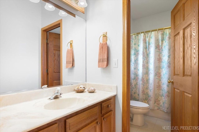 46W306 Woodview Pkwy, Hampshire, IL 60140 - bathroom featuring vanity, toilet, tile patterned flooring, and curtained shower