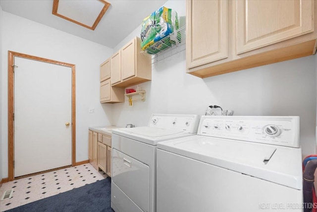 46W306 Woodview Pkwy, Hampshire, IL 60140 - washroom with washer and clothes dryer, cabinet space, light flooring, attic access, and baseboards