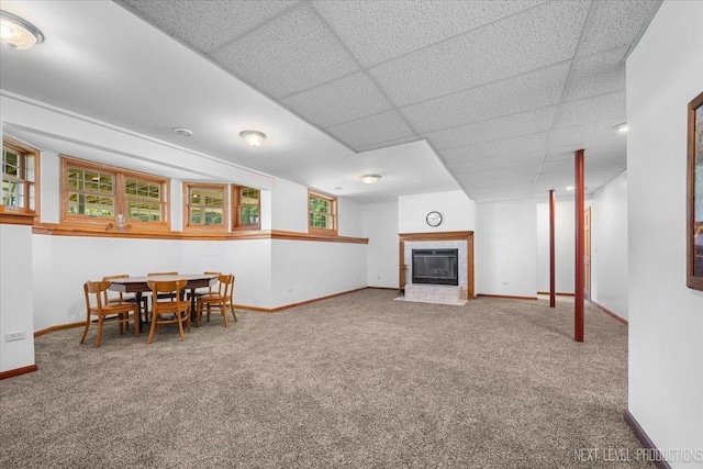 46W306 Woodview Pkwy, Hampshire, IL 60140 - basement featuring carpet, baseboards, and a fireplace
