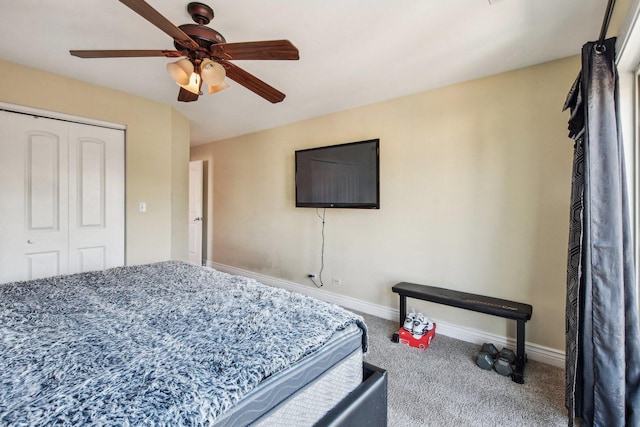 5652 W 63rd St Unit 3E, Chicago, IL 60638 - bedroom featuring a closet, baseboards, a ceiling fan, and carpet flooring