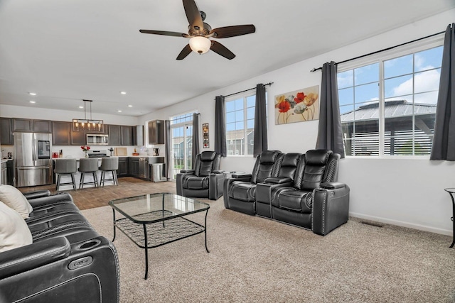 1825 Spencer Way, Shorewood, IL 60404 - living area featuring ceiling fan, baseboards, and recessed lighting