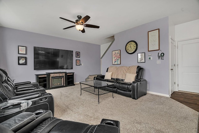 1825 Spencer Way, Shorewood, IL 60404 - living room with baseboards, a ceiling fan, and carpet floors