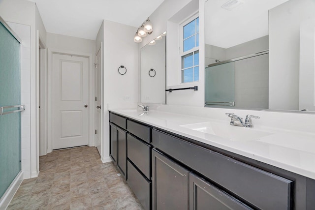 1825 Spencer Way, Shorewood, IL 60404 - bathroom with a sink, double vanity, a stall shower, and baseboards