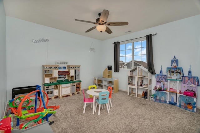1825 Spencer Way, Shorewood, IL 60404 - game room with carpet floors, a ceiling fan, and visible vents