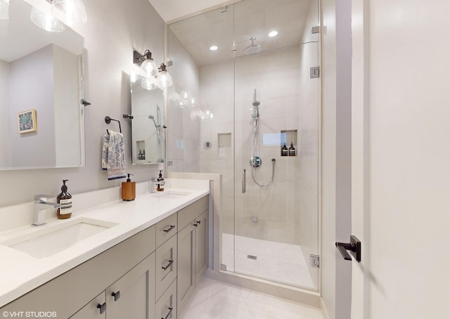 1350 N Claremont Ave Unit 2, Chicago, IL 60622 - full bath featuring a stall shower, double vanity, and recessed lighting