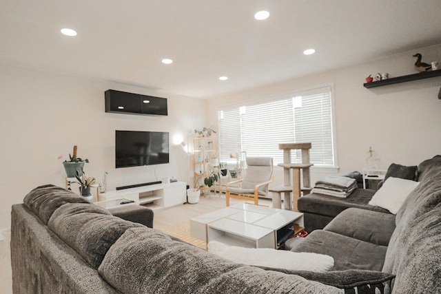 living area featuring recessed lighting and wood finished floors