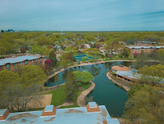 aerial view featuring a water view