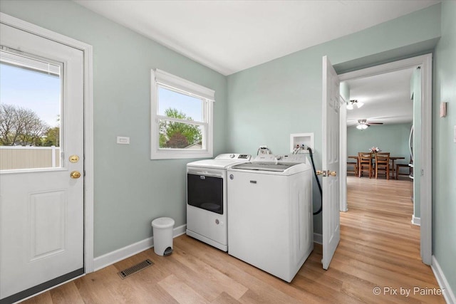 8015 S Carrolton Ct, Hanover Park, IL 60133 - laundry room with laundry area, light wood finished floors, separate washer and dryer, and visible vents