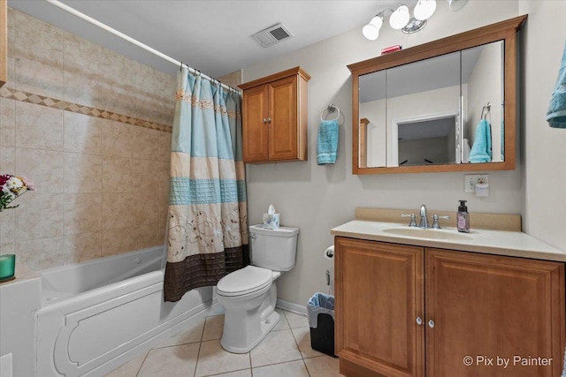 8015 S Carrolton Ct, Hanover Park, IL 60133 - full bath with toilet, vanity, visible vents, tile patterned flooring, and shower / bath combination with curtain