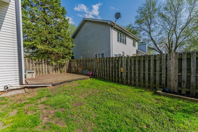 view of yard with a deck and a fenced backyard