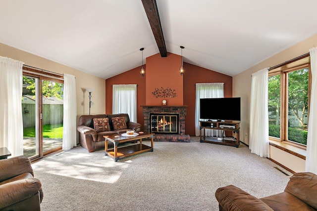 2206 Highland Dr, Sycamore, IL 60178 - living area featuring carpet and a brick fireplace