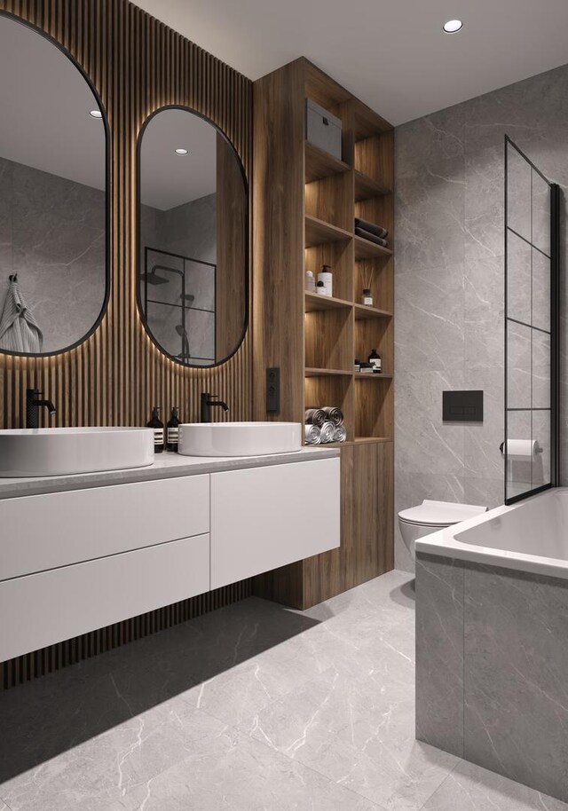 kitchen with light countertops, wall oven, modern cabinets, and light wood-type flooring