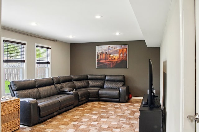 living area with recessed lighting