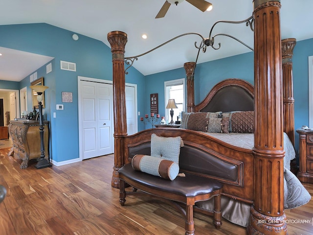 2601 N Villa Ln, Mchenry, IL 60051 - bedroom featuring vaulted ceiling, wood finished floors, and baseboards