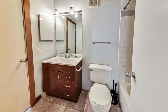 full bath with visible vents, tile patterned flooring, shower / tub combination, vanity, and toilet