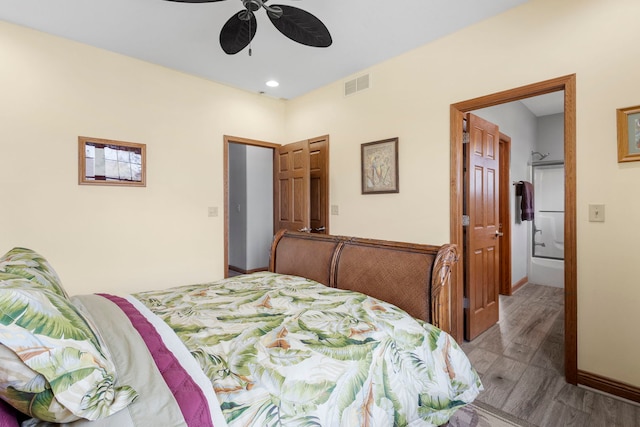 400 Rock Creek Dr, Manteno, IL 60950 - bedroom featuring visible vents, recessed lighting, a ceiling fan, and wood finished floors