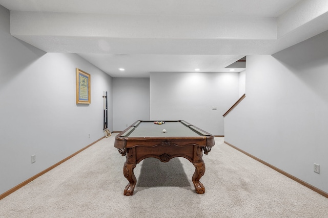 400 Rock Creek Dr, Manteno, IL 60950 - game room featuring carpet floors, baseboards, recessed lighting, and billiards