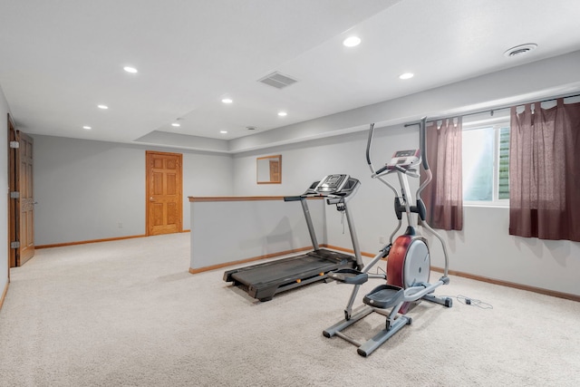 400 Rock Creek Dr, Manteno, IL 60950 - exercise room with recessed lighting, baseboards, and light colored carpet